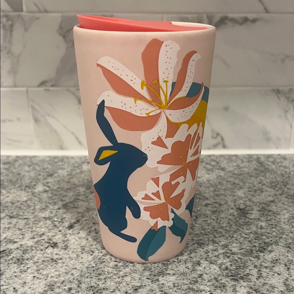 Starbucks Spring Easter Bunny Pink Rainbow Floral Ceramic Tumbler Mug 12 oz